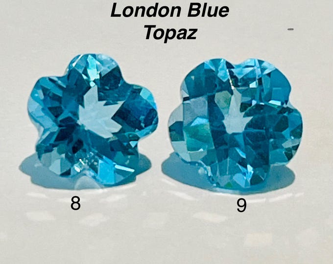 1.50 or 1.90 Carats Natural Bright London Blue Topaz Flower Cut for Jewelry Making and Gifts. Genuine Earth Mined. Sold Individually.