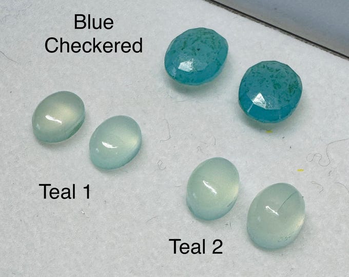Blue/Teal Chalcedony Pairs. Earth Mined Gemstones. Checkered Cut and Oval. Untreated. Various Sizes. Jewelry Supplies and Gifts.