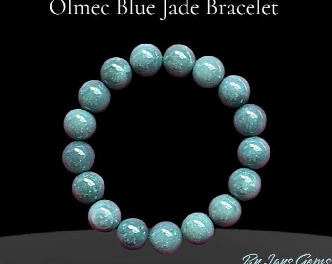 Guatemalan Jadeite Bracelet. (Olemec Blue) Polished Bead Unisex Bracelet. Untreated. 100% Authentic Natural Deep Watery Blue.  13mm Bead.