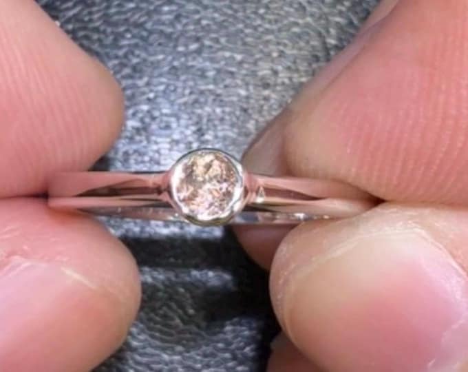 2.35 Gr Natural Champagne Andalusite Minimalist Ring Round Cut Bezel Set 3.7 x 3.7 mm Hallmarked with 925 Sterling Silver TCW 11.75 Size 6.5