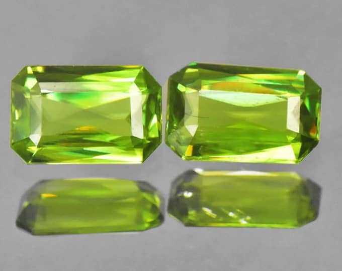 0.89 Carat Pair of Natural Sphene Bright Green Emerald Cut  5.600 x 3.700 x 2.000 mm Loose Gemstone for Jewelry Making and Gifts Earth Mined
