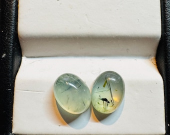 2 Piece: Rutilate Prehnite Cabochons. 7 x9mm. Oval Shape. Loose Gemstone for Making Jewellery.
