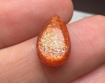 3.30 Carat Orange Sunstone. Cabochon Pear for Making Jewelry. Loose Gemstones.  15.4 x 8.4 x 3.6 mm. Genuine Earth-Mined. Severe Crack.