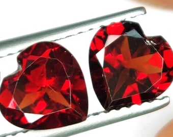 1.92 Cts Natural Mandarin Deep Red Garnet Pair Heart Cu4Loose Gemstone for Jewelry Making and Gifts. Earth Mined