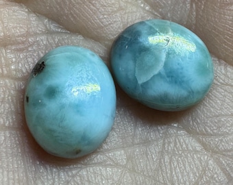 7.50 Carat Genuine Mined Larimar Pair. Loose Gemstone for Making Pendants. Patterned Blue. Lost Atlantis Stone. Chakra. 11 x 9 mm