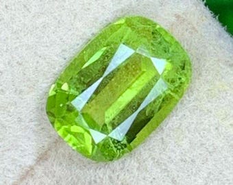 1.60 Carat Genuine Mined Peridot Faceted Loose Gemstone for Making Jewellery. Cushion Cut. 8 x 5 x 4 mm. Birthstone. Untreated. SI Grade