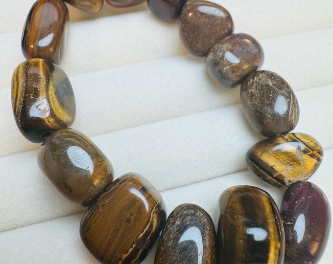 Genuine 235 Cts Tiger Eye Stretchable Bracelet. Large Polished Beads. High Luster. Gemstone Bracelet. Healing Stones.