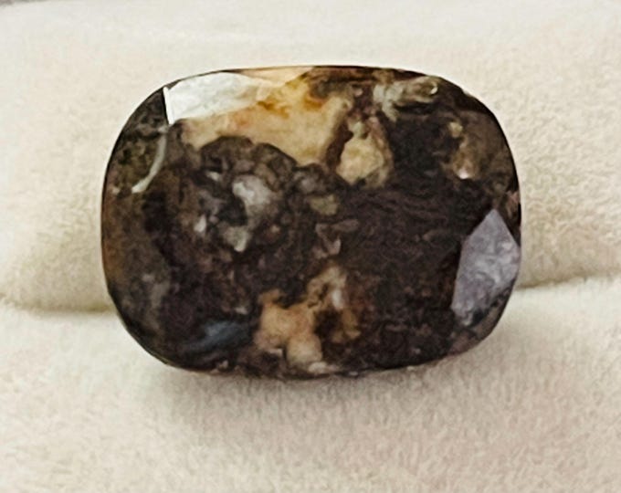 9.69 Carat Dinosaur Bone Faceted Cushion Cut 16.320 x 12.150 x 7.470 mm Loose Gemstone for Jewelry and Collecting. Mined Arizona USA.
