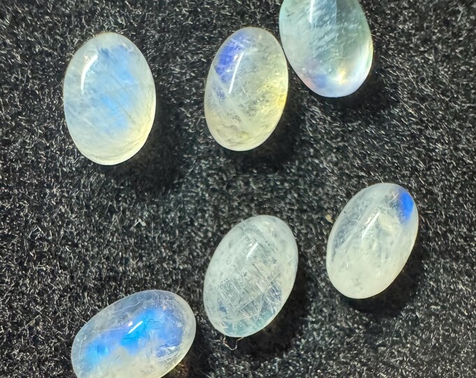 LOT: 6 Piece Earth Mined Moonstone. 6.2 x 3.9 x 2.6mm. Iridescent Blue Natural Cabochons. Earth Mined  Loose Cabochon for Jewelry Making.