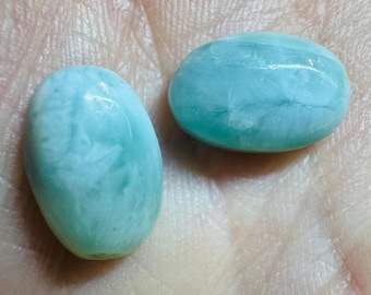 8.05 Carat Genuine Mined Larimar Pair. Loose Gemstone for Making Pendants. Muted Patterned Blue. Lost Atlantis Stone. Chakra. 11 x 7 mm