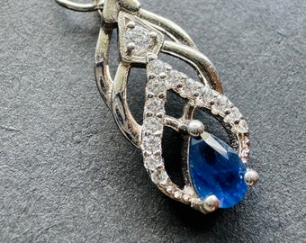 Natural Royal Blue Sapphire Pendant. Silver 925. Genuine Earth Mined. Cubic Zirconia Accent Stones. Drop Earrings. Glass Filled Treated.