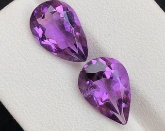 7.40 Carat Natural Purple Amethyst Pair. Pear Cut. Bolivian. 13 x 8.6 x 6.8 mm Loose Gemstone for Jewelry Making and Gifts. 2 Piece.