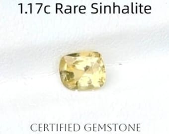 Certified: 1.17 Carat Genuine Rare Sinhalite. Faceted Cushion Cut. Gold Yellow. 6.600 x 5.600mm. Jewellery Supplies. SI.  Loose Gemstones.