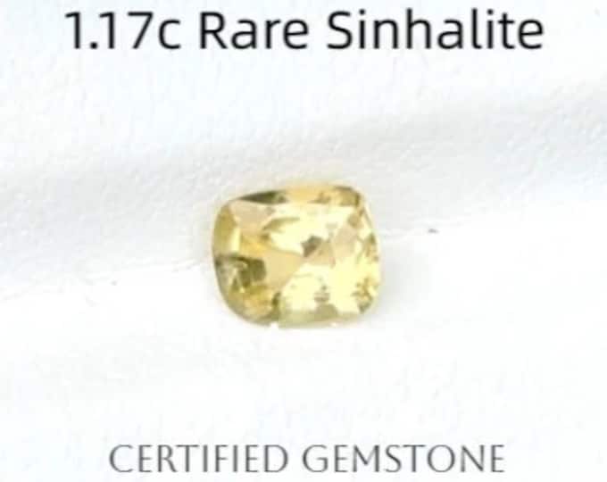Certified: 1.17 Carat Genuine Rare Sinhalite. Faceted Cushion Cut. Gold Yellow. 6.600 x 5.600mm. Jewellery Supplies. SI.  Loose Gemstones.