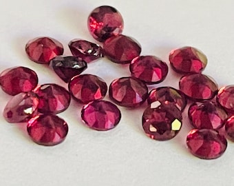 Rhodolite Garnet Pair of Lovely Pigeon Red Round Cut 2.5 x 2.5 x 1.7 Loose Gemstones for Jewelry Making, Gifts and Precious Stone Projects.