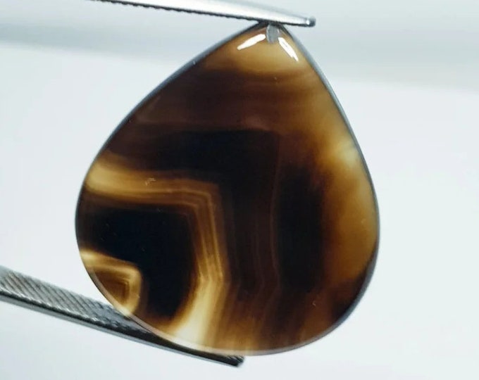 35.15 Carat Natural Black Lace Agate Gemstone. VVS Quality. Brown and White. Loose Gemstones for Making Jewellery. Pear Cabochon.