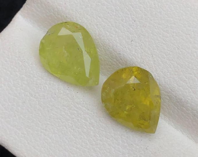 Mali Garnet 7.30 Carat Pair. Genuine Mined Faceted Olive Yellow. Pear Cut.  Gemstone. 10.5 x 8 x 6 mm. Untreated. I Grade. Loose Gemstones.