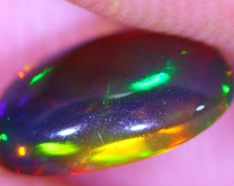 Black Welo Opal 0.59 Carat. Gemstone. Genuine Earth-Mined Cabochon Stone. Loose Gemstone for Jewelry. Smoked Opal. 8 x 5.9 x 2.6 mm