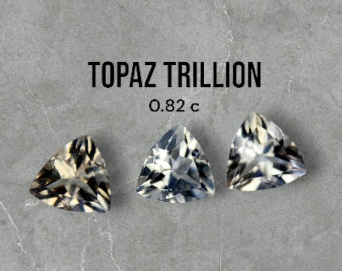 Genuine Mined 0.82 Cts Natural Sparkling White and Light Beige Topaz. Triangle Cut from Brazil. Loose Gemstones for Making Jewellery.