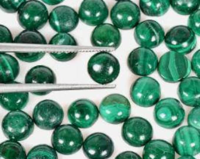 5 Piece: 6mm Earth Mined Green Malachite. Loose Gemstone Cabochon. Green Gemstone. Polished Stones. Birthstone. Gift. Earrings Stone.