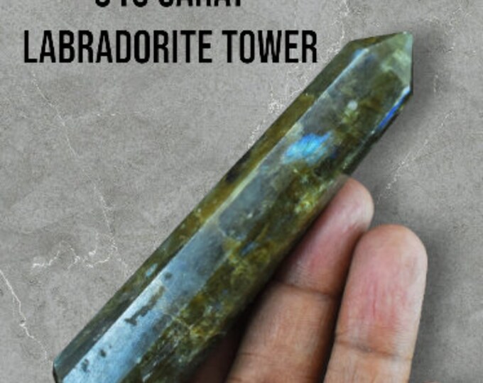 315 Carat Large Labradorite Tower. Black and Blue Gemstone Point. Genuine Earth Mined. Loose Crystal Gift Untreated. Healing Gemstone Point.