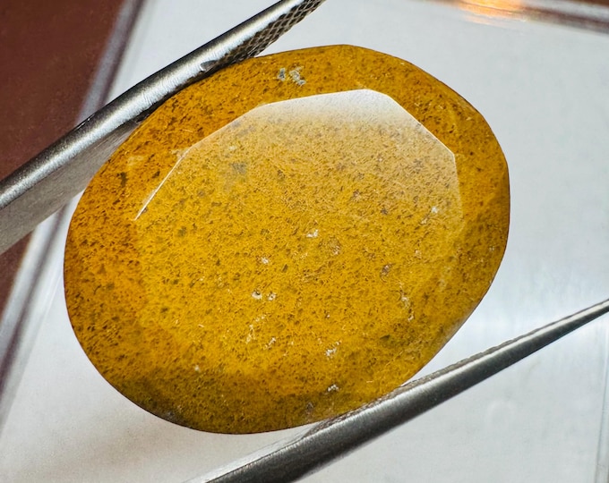Faceted Jasper 19.55 Carat. Oval Cut Natural Yellow Jasper Gemstone. Loose Gemstones for Making Jewellery. Untreated. 24.4 x 17.4 x 6.5 mm