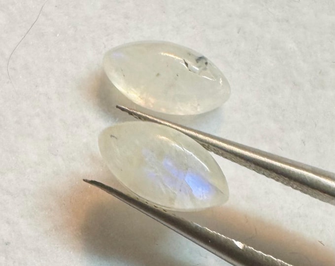 3.25 Carat Natural  Moonstone Marquise. Natural Gemstone Cabochon. Moderate. 10 x 5 x 3.6mm. Jewelry Supplies. 2 Piece. Not Perfect Match