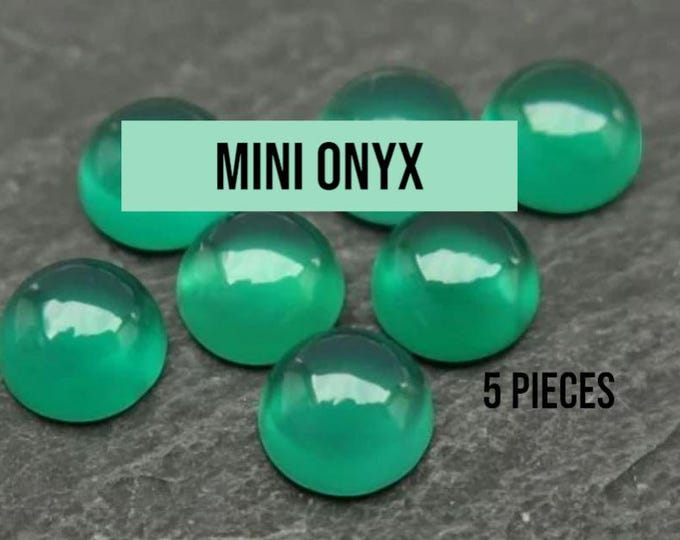5 Piece: Mini Green Onyx Cabochons. Natural Green Onyx Round Loose Cabochon Gems Lot. . Loose Gemstones for Making Jewelry. 3 x 3 x 1.8