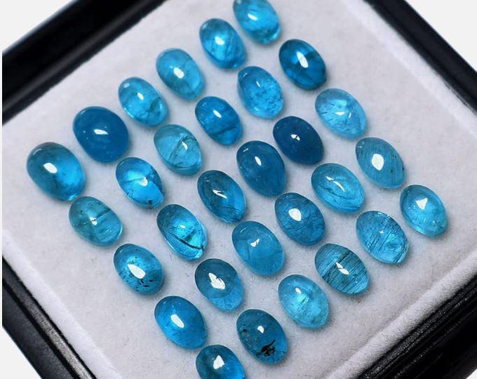 Genuine Mined Natural Apatite. Vivid Blue Oval Cabochon for Making Jewellery. 5.5mm-7mm. Untreated. Translucent. Birthstone. Included Grade.