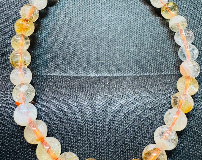Genuine 49.65 Carat Citrine Bracelet. 6 mm Beads. Earth Mined Beads. Jewelry and Gift. Stretchable. 7.5 Inches Length. Birthstone Gifts.