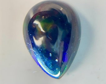0.45 Carat Natural Black Opal with Fire Flash 6.50 x 4.40 x 2.80 mm Loose Cabochon Gemstone for Jewelry Making and Gifts. Earth Mined.