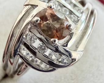 2.14 Gr Natural Orange Andalusite 3.90 x 3.00mm with White Zircon Shoulder Stones, Hallmarked 925 Sterling Silver TCW 10.75, Size 7, #1 Ring