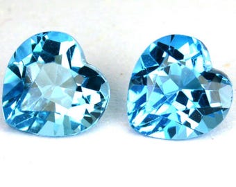3.87 Cts Natural London Blue Topaz Pair Heart Cut USA 7.60 x 7.60 x 5.00 mm Loose Gemstone for Jewelry Making and Gifts. Earth Mined