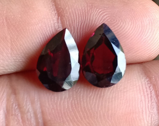 1.85 Carat Pair of Natural Almandine. Pear-Shaped. 7 x 5 x 3.20 mm. Loose Gemstones for Jewelry Making and Gifts. Earth Mined. Untreated.