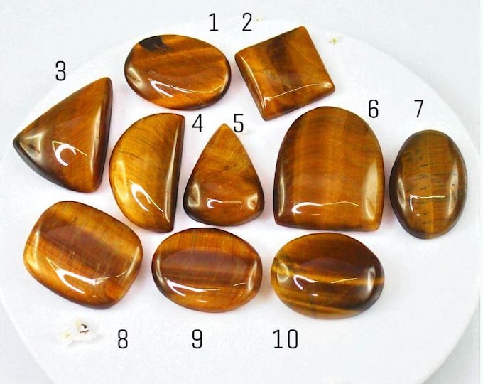 Tigers Eye. Earth Mined. Untreated Cabochons. High Shine. Golden Brown. Sold Individually. Loose Gemstones for Jewellery & Gifts.