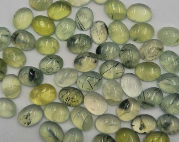 2 Piece: Rutilate Prehnite Cabochons. 7 x9mm. Oval Shape. Loose Gemstone for Making Jewellery.