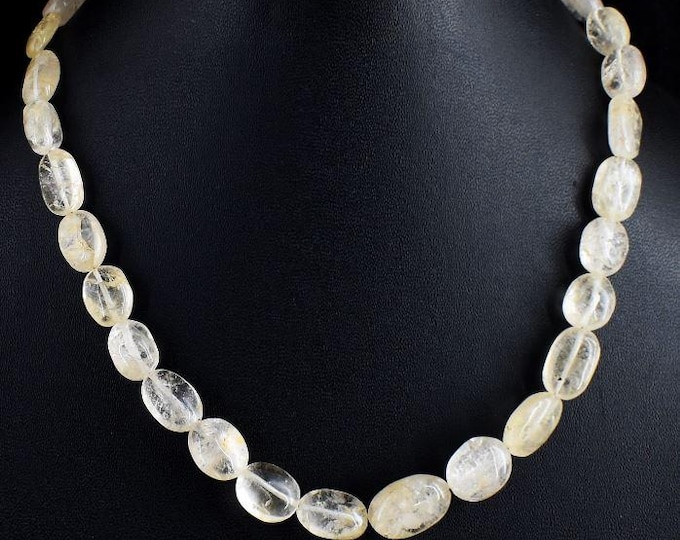 Clear Quartz Bracelet. 205 Carats. Polished Oval Beads. White and Cream. 10 x 14mm. Bold Bracelet. 19 Inch Length.