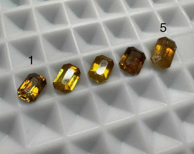 Genuine Mined Sphene. Faceted Emerald Cut. Loose Gemstones for Making Jewelry. Chrome Yellow. Jewellery Supplies. Untreated. Single Gemstone