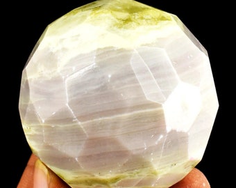 Serpentine Faceted Healing Ball. 1030.00 Cts. Genuine Earth Mined. Grey and Yellow. 48cm. Authentic Healing Crystal. Birthstone Gifts