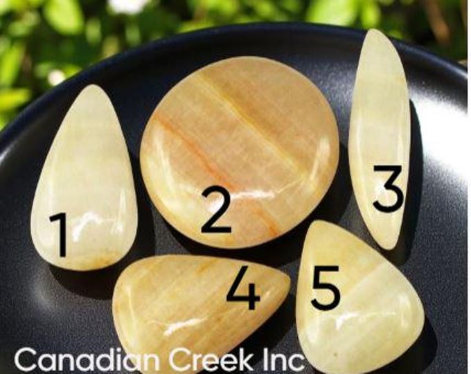 Natural Yellow Aragonite Cabochons. Loose Gemstones for Pendants. High Polish. Faint Peach Colour. Untreated Earth Mined. Sold Individually