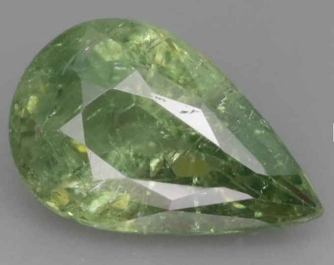 Discounted: 1.12 Carat Natural "Horsetail" Demantoid Garnet Faceted Pear Cut. Loose Gemstones  Untreated. 8.03 x 5.12 x 3.5mm. Micro Chip.