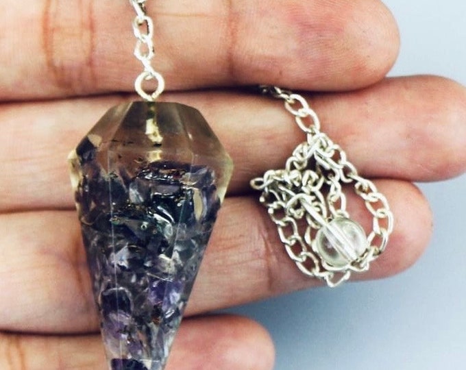 Sugilite Pendulum Gemstone Crystal. Healing Crystals. Purple Pendulum. Silver Chain. Birthstone Gifts. Earth Mined. Untreated. 38 x 15.7mm.