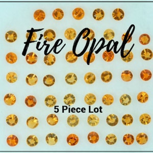 LOT: 5-Piece. Bright Orange Fire Opal Faceted Round Gemstone. Loose Gemstones for Making Jewelry. Mexican Opals. 2mm. VS.