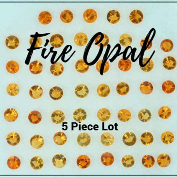 LOT: 5 Piece. Bright Orange Fire Opal Faceted Round Gemstone. Loose Gemstones for Making Jewelry. Mexican Opals. 1.5 - 2mm. VVS.