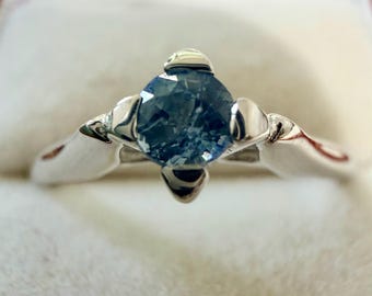 1.71 Gr Natural Sky Blue Sapphire Minimalist Ring Round Cut Prong Set 3.5 x 3.5 mm Hallmarked with 925 Sterling Silver TCW 8.65, Size 7