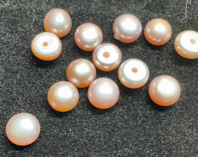2 Piece: Natural Fresh Water Half Drilled Pearl Cultured. Rose Coloured Natural Pearl. Created for Jewelry and Earrings. 5.1 x 5.1 x 2.2mm