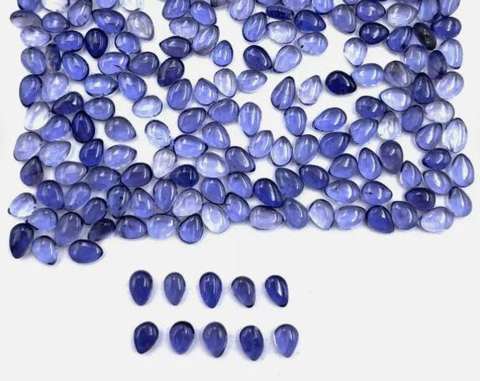 10 Piece: Iolite Cabochon. 4.5 x 3mm. Individual Loose Gemstones. Pear Cabochon. Genuine Mined. SI. Medium Blue.