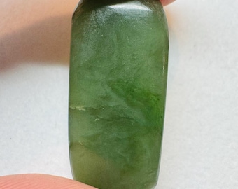 25.55 B.C Canadian Jade Gemstone Rough Polish. 31 x 14.1 x 5mm. Beautiful Green Pendant Stone. Created in B.C Canada. Fraser Valley.