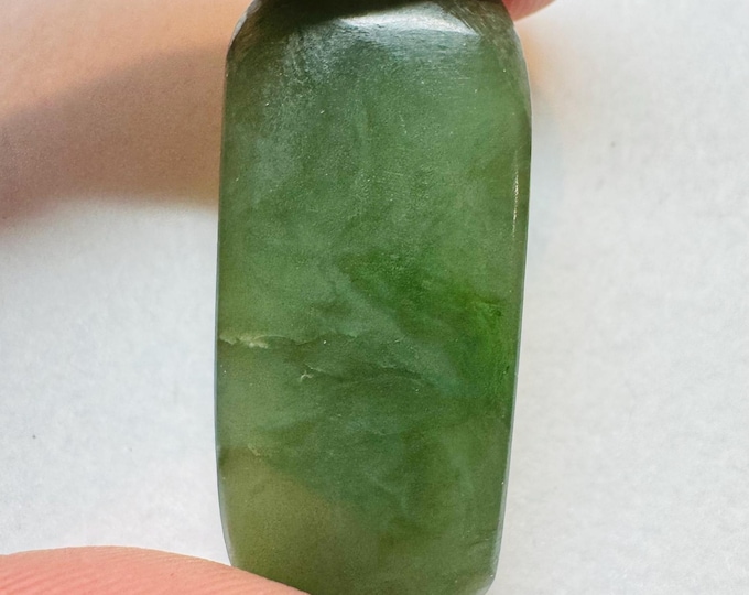 25.55 B.C Canadian Jade Gemstone Rough Polish. 31 x 14.1 x 5mm. Beautiful Green Pendant Stone. Created in B.C Canada. Fraser Valley.