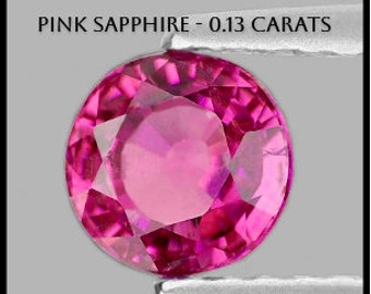 Earth Mined Faceted 0.13 Carat Pink Sapphire Loose Gemstone for Jewelery. Round Cut Genuine Real Pink Sapphire.  3.1 x 3.07 x 1.72 mm.